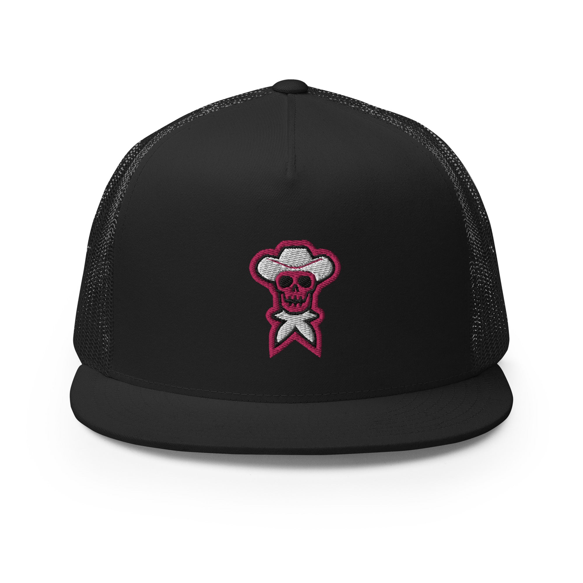 Negative Pink Embroidered Flat Bill Trucker Hat - rockstarcowboy