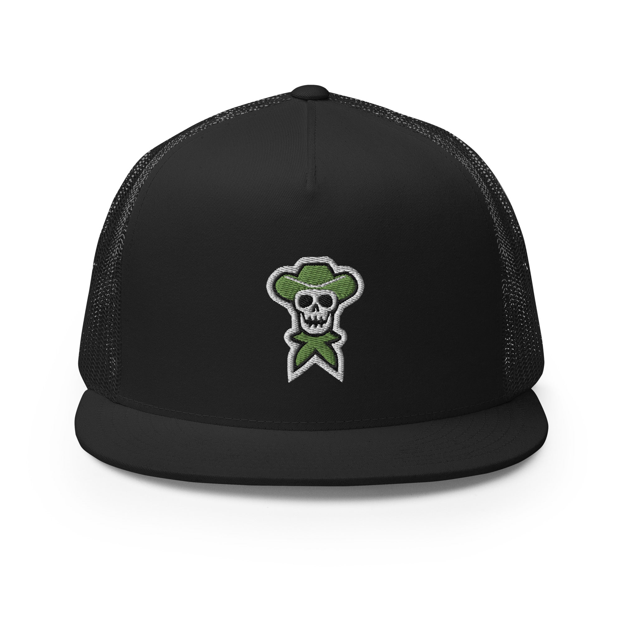 Kiwi Green Embroidered Flat Bill Trucker Hat - rockstarcowboy