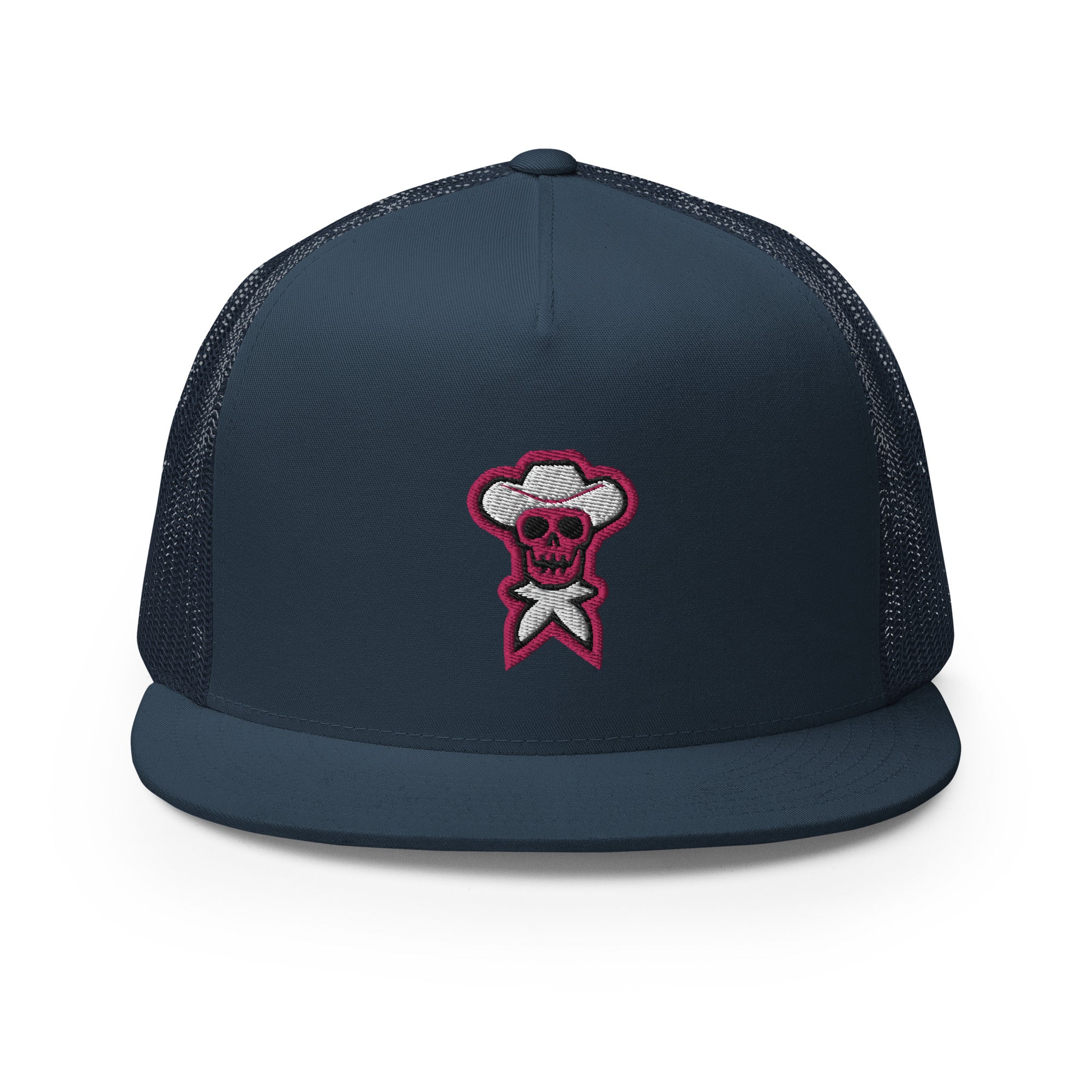 Negative Pink Embroidered Flat Bill Trucker Hat - rockstarcowboy