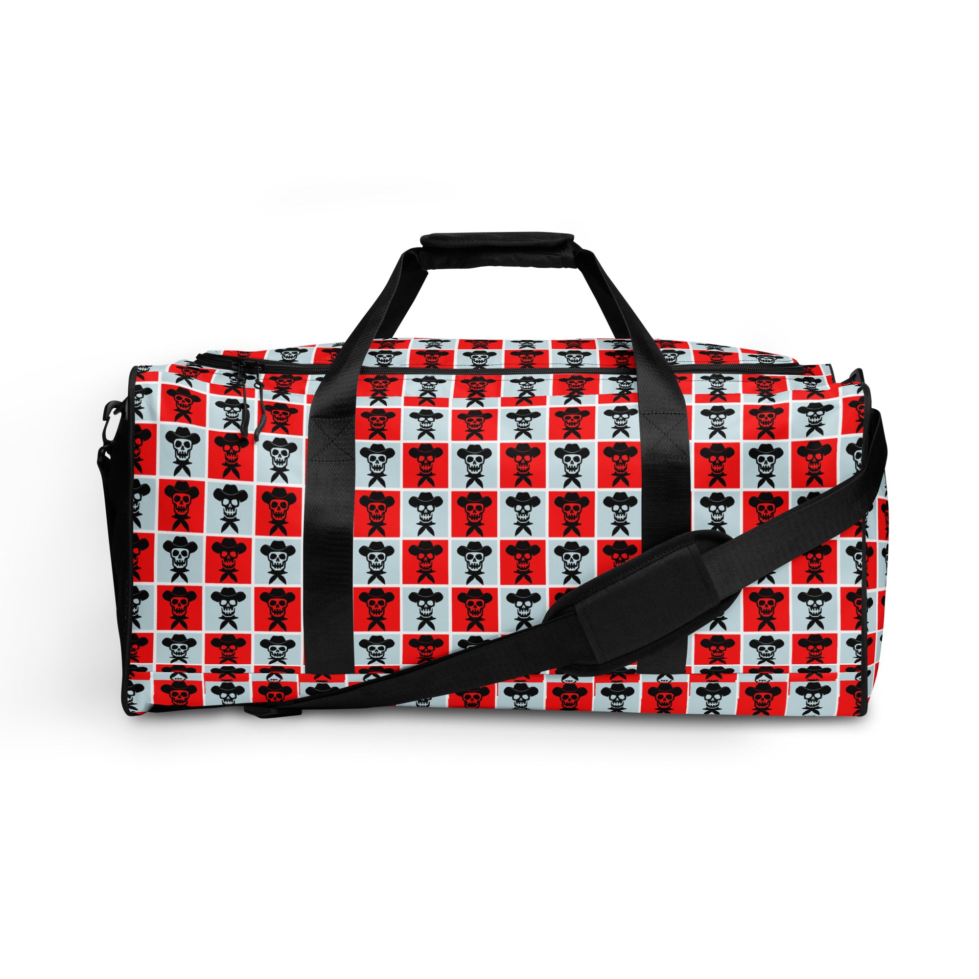 Red and Grey Checkered Pattern Duffle Bag - rockstarcowboy