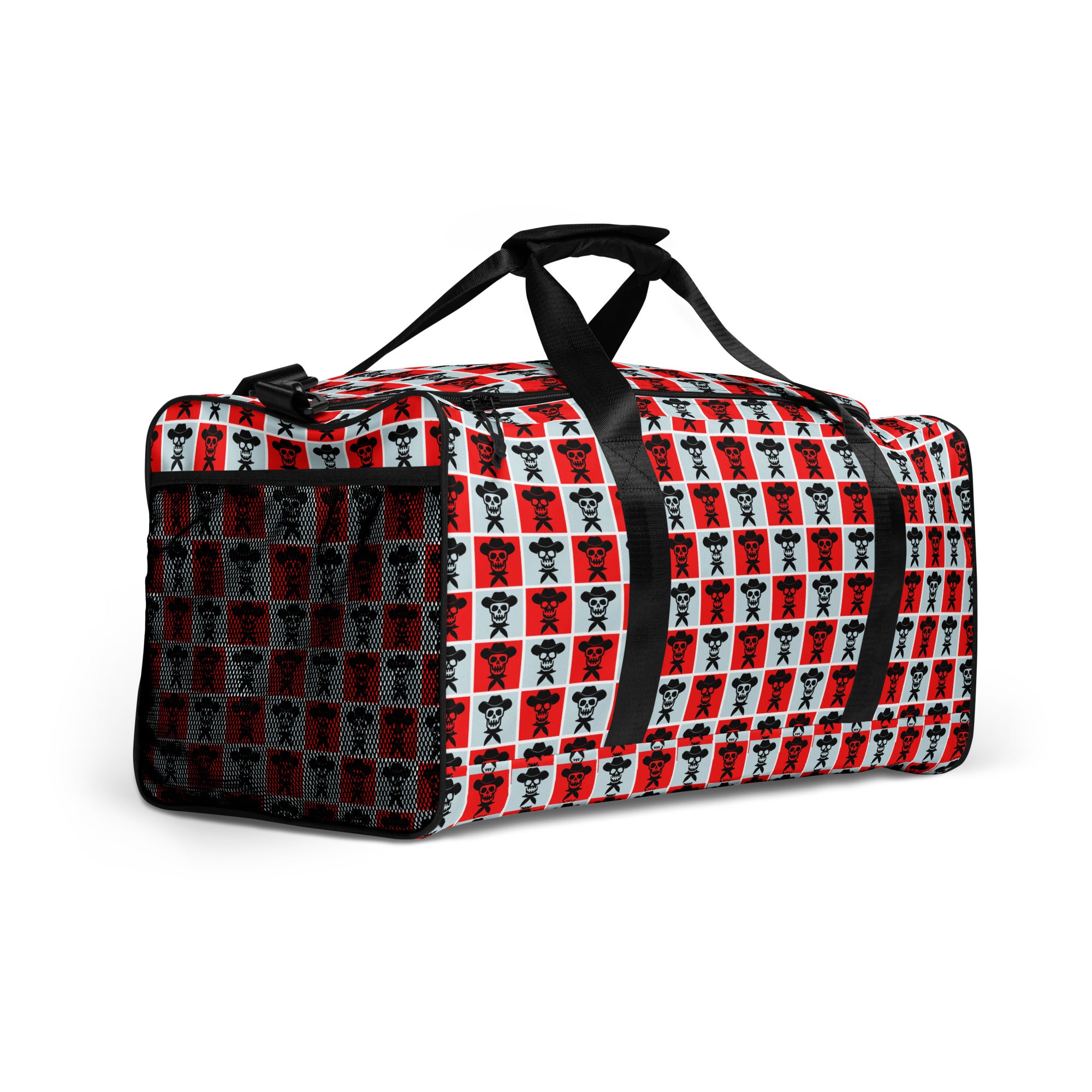 Red and Grey Checkered Pattern Duffle Bag - rockstarcowboy